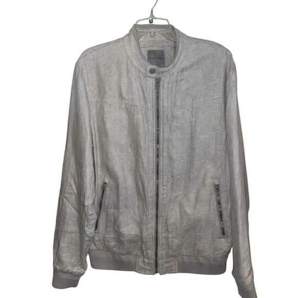 Zara Linen Beige Smooth bomber jacket classic minimalist Members only Coded Fall - Picture 2 of 7